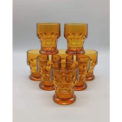 Lot de 8 verres en Verre ambré Vintage Made in Italy