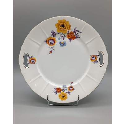 Assiette Art Déco en Porcelaine Fleurie avec Anses