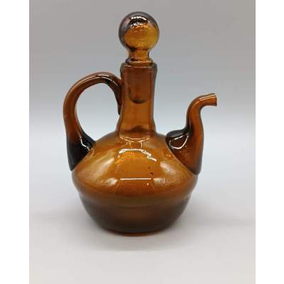 Burette, Pichet en Verre Soufflé Ambré Vintage