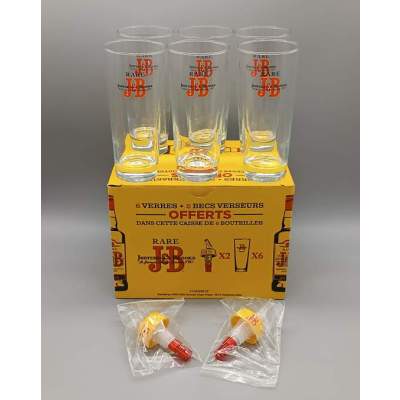 Lot de 6 Verres Whisky Rare J&B avec 2 Becs Verseurs