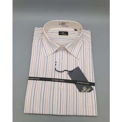 Chemise Homme GAC Rayures Bleu/Rose et Orange