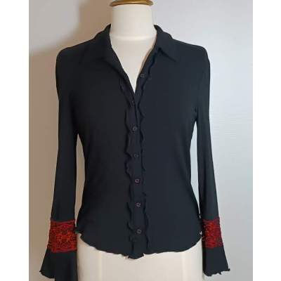 Chemisier Chic Femme Noir et Brodé Sinéquanone 