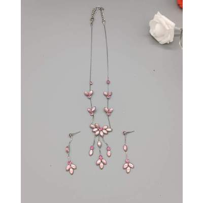 Collier et Boucles d'Oreilles Perles Nacrées Rosées Vintage