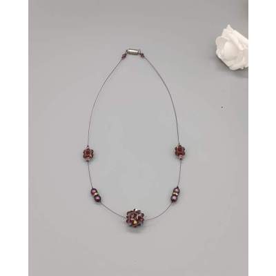 Collier Perles Violettes et Swarovski Vintage