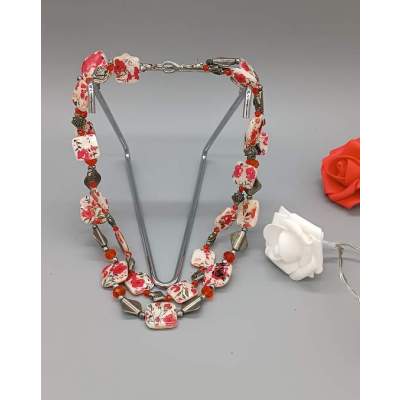Collier Pâte de Verre et Métal à Fleurs Vintage