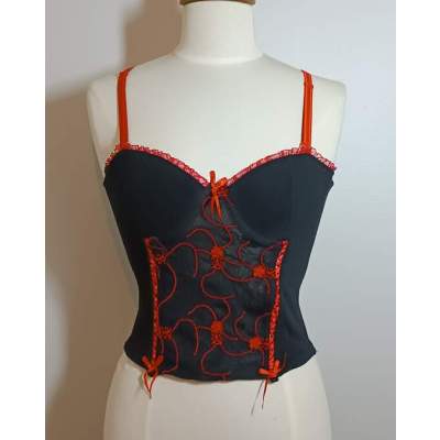 Bustier Corset Sexy Tulle et Broderie Rouge et Noir