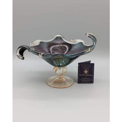MURANO Coupe sur Pied en Verre Noir Bleuté