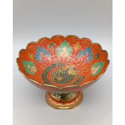 Coupe sur Pied à Motifs Colorés Orientale en Laiton