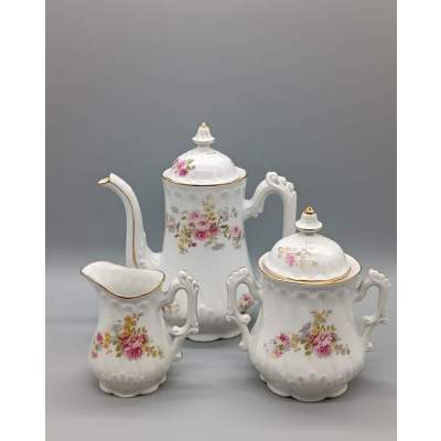 Cafetière, Sucrier et Pot à Lait en Porcelaine Fleurie