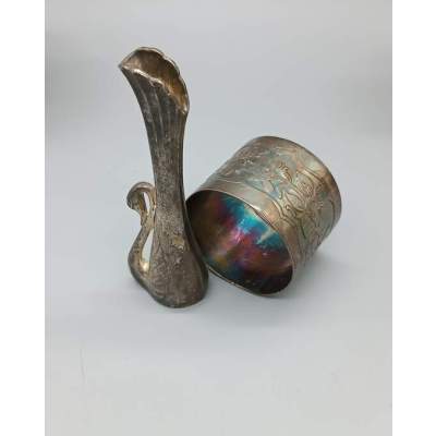 Ensemble Soliflore et Rond de serviette Métal Argenté
