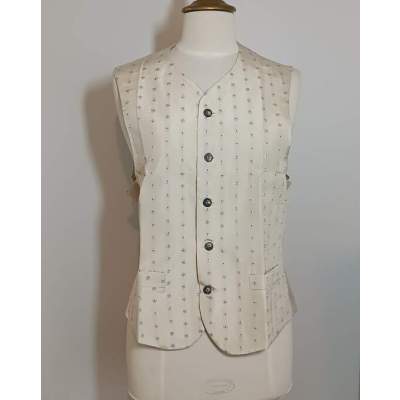 Gilet Costume Homme GAC Motifs Carreaux Crème et Bleu