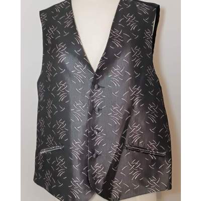 Gilet de Costume Gris Rayé et Motifs Roses Vintage