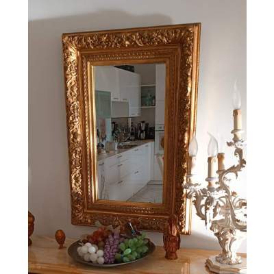 Miroir Bois Doré Stuc et Feuilles d'Acanthes