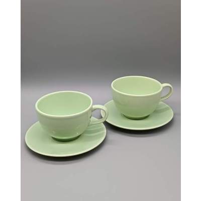 Lot de 2 Bols et Soucoupes Céramique Vert