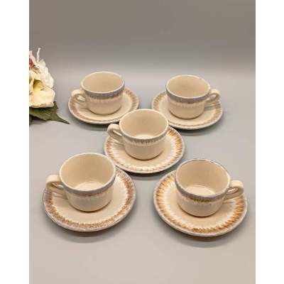 Lot de 5 Tasses et Soucoupes à Café en Grès Vintage