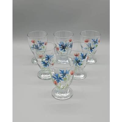 Ensemble de 6 Verres sur Pied Décor Floral Peint à la Main