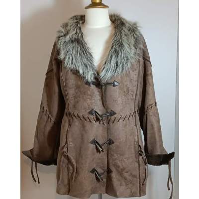 Manteau Mi-Long Femme Peau et Fourrure Synthétique