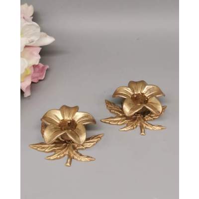 Bougeoirs Fleurs et Feuilles en Laiton
