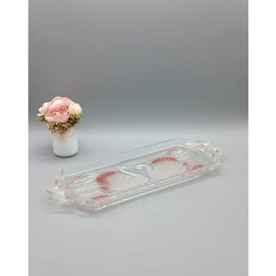 Plat de Service Cygnes Verre de Cristal Vintage