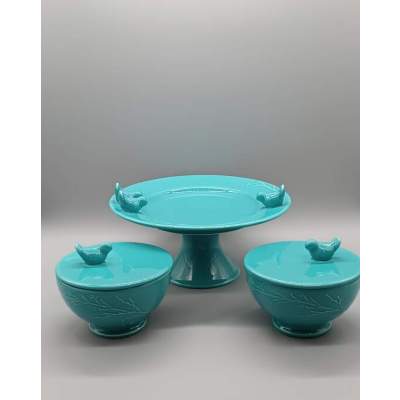 Plat et Bols en Céramique Bleue Bruno EVRARD