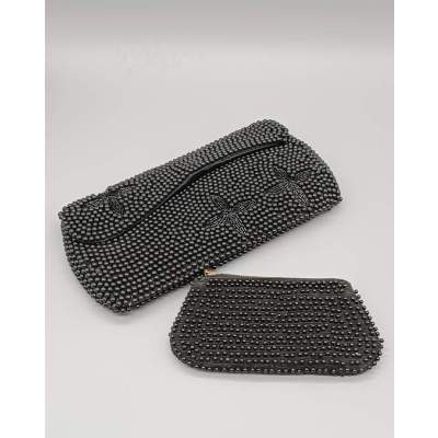 Pochette Femme Vintage en Perles Noires