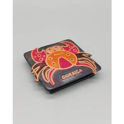 Porte-monnaie Carré en Cuir Motif Crabe Corsica