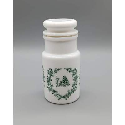 Pot Apothicaire Verre Opaline Vert et Blanc Vintage