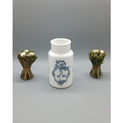 Pot Apothicaire Verre Opaline Bleu et Blanc Vintage
