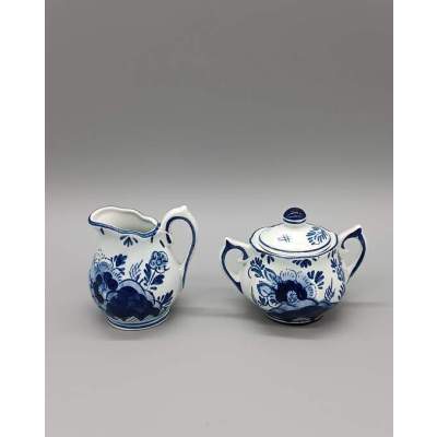 Mini Pot à Lait et Sucrier Motif Floral Bleu