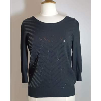 Pull Fin Femme Manches 3/4 Sequins Chevrons et Coton