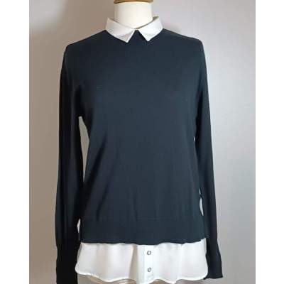 Pull Uni Femme avec Col et Bas de Chemise 2 en 1