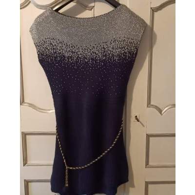 Robe Fantaisie Chic Argentée et Bleue Taille L