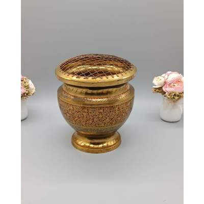 Pot Rosace Bol Gravé et Peint en Laiton Indien