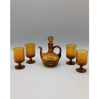 Service à Liqueur en Verre Ambré Vintage