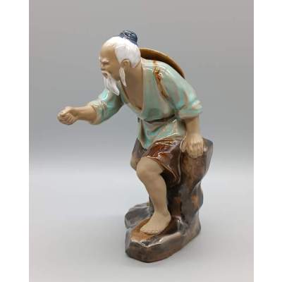 Statuette Chinoise Pêcheur L. Kang 