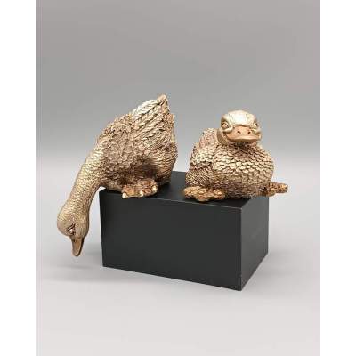Figurines Canard et Oie Décoratives Sculptées et Dorées