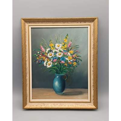 Tableau Peinture à l'Huile Bouquet de Fleurs L Kluser