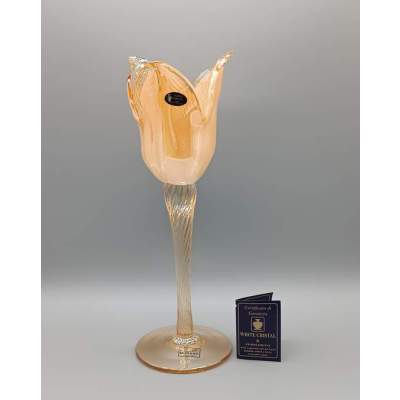 MURANO Photophore sur Pied en Verre Jaune Or