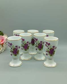 Lot de 7 Mazagrans Motifs Fleuris Porcelaine Vintage