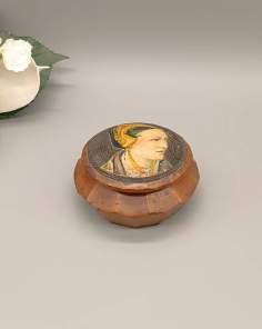 Boîte en Bois Ronde Portrait Vintage 