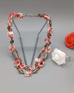 Collier Pâte de Verre et Métal à Fleurs Vintage