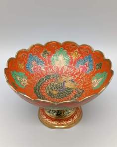 Coupe sur Pied à Motifs Colorés Orientale en Laiton