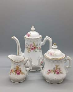 Cafetière, Sucrier et Pot à Lait en Porcelaine Fleurie