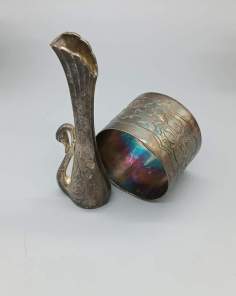 Ensemble Soliflore et Rond de serviette Métal Argenté