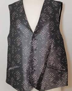 Gilet de Costume Gris Rayé et Motifs Roses Vintage
