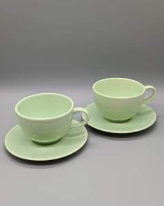 Lot de 2 Bols et Soucoupes Céramique Vert