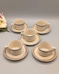 Lot de 5 Tasses et Soucoupes à Café en Grès Vintage