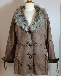 Manteau Mi-Long Femme Peau et Fourrure Synthétique