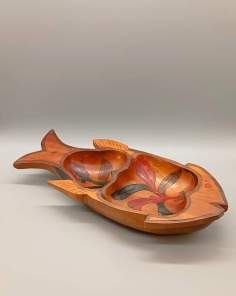 Plat Apéritif Bois Exotique Forme Poisson