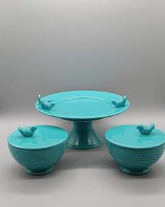 Plat et Bols en Céramique Bleue Bruno EVRARD